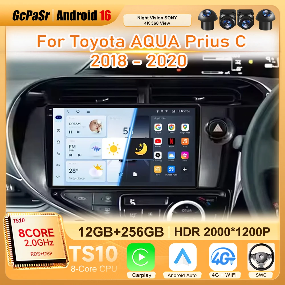 

Car Radio 9" For Toyota AQUA Prius C 2018 2019 2020 Android Carplay Auto Multimedia Video Player GPS Navigation No 2Din DVD WIFI