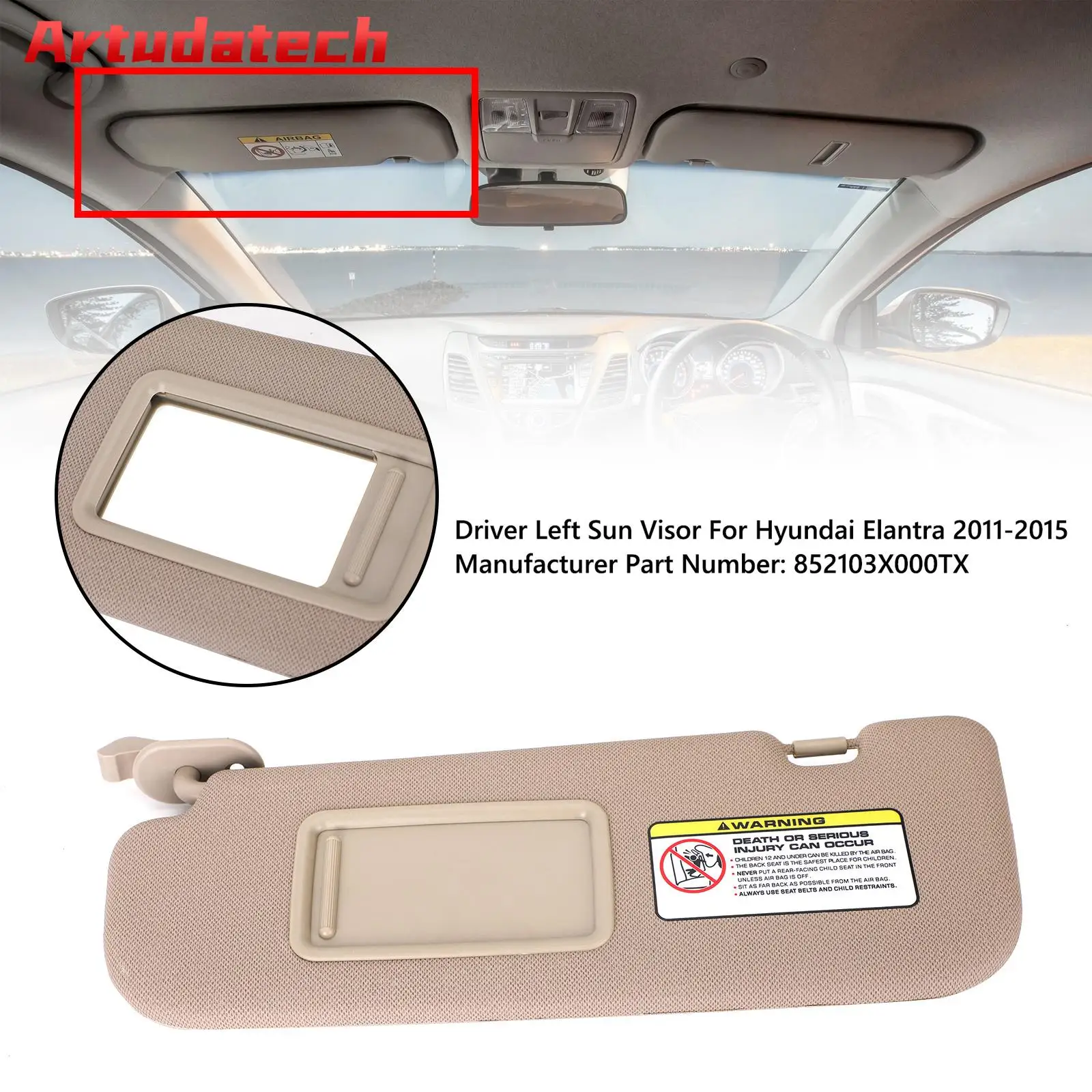 

Artudatech Sun Visor Driver Left Side 852103X000TX For Hyundai Elantra MD 2011-2015 Car Accessories