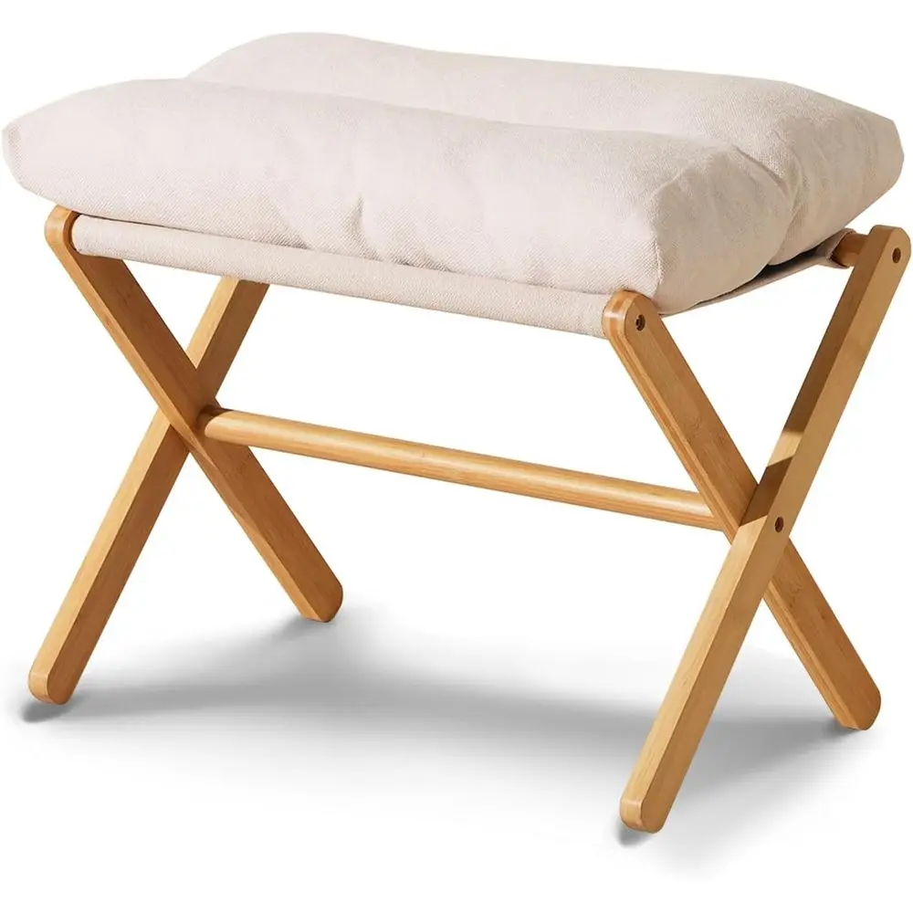 

Ottoman oot Rest- Bamboo oldable Stool, oot Stools Small Otan with Upholstered & X Legs, olding Stool or Makeup, Bedroom and Liv