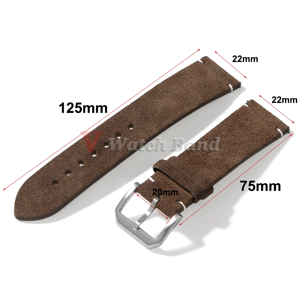 Genuine Suede Leather Watch Strap Business Vintage Brown Watchbands 20mm 22mm Quick Release Band Grey Blue Wristband Accessories