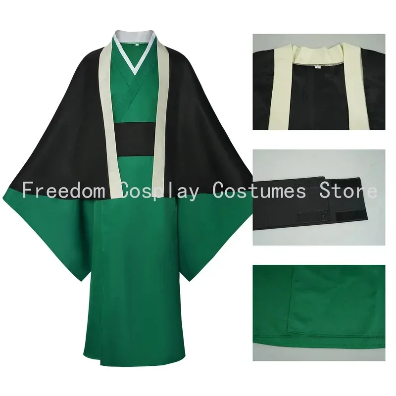 2025 yiyi Anime Bungo Stray Dogs Fukuzawa Yukichi Cosplay Costume Wig Full Suit Green Kimono Cloak Shawl Man Christmas Halloween