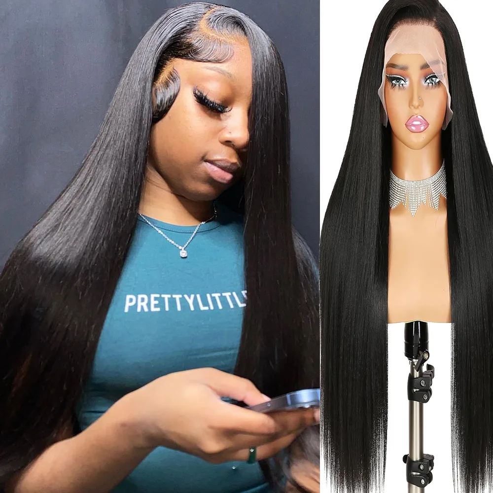 

Парик из натуральных бразильских волос, 200% плотность, 30-40 дюймов, прямые как кость, с прозрачной HD-основой 13x6/13x4, для женщин