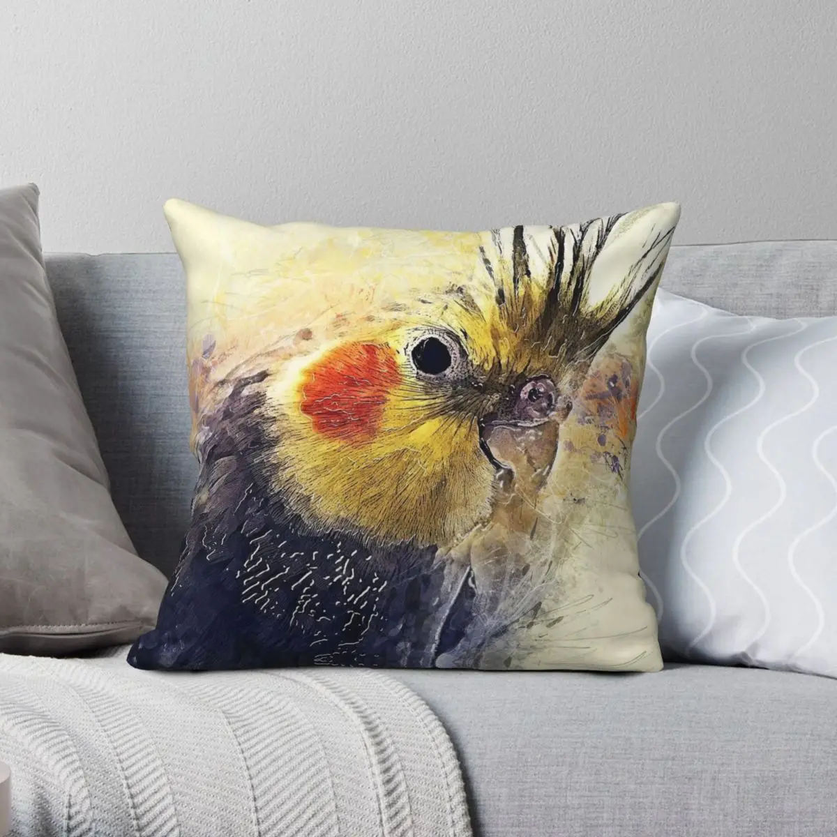 Cockatiel Square Pillowcase Polyester Linen Velvet Pattern Zip Decor Bed Cushion Cover 18