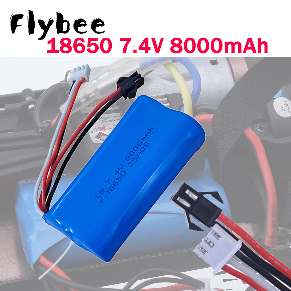 For WLtoys 104310 104311 H101 18301/18302 18311 18312 18322 RC Car 7.4V 8000mAh 18650 Lithium-ion Battery With SM-2P Connector