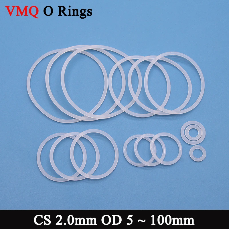 10/50pcs White Silicone VMQ O Ring Gaskets CS 2.0mm OD 5 ~ 100mm Food Grade Nontoxic Sealing Washer Round O Shape Seal Gaskets