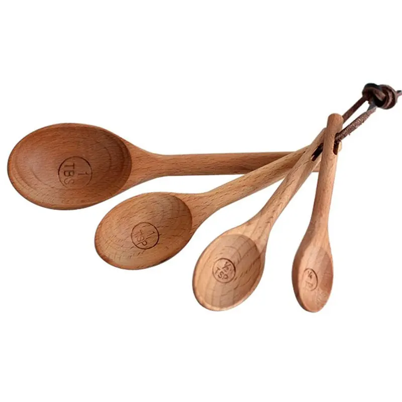 Wood 4pcs/Set Wooden Measuring Spoons Set Useful Spice Sugar Salt Measuring Scoop Baking Tools Measuring Cups and Spoons