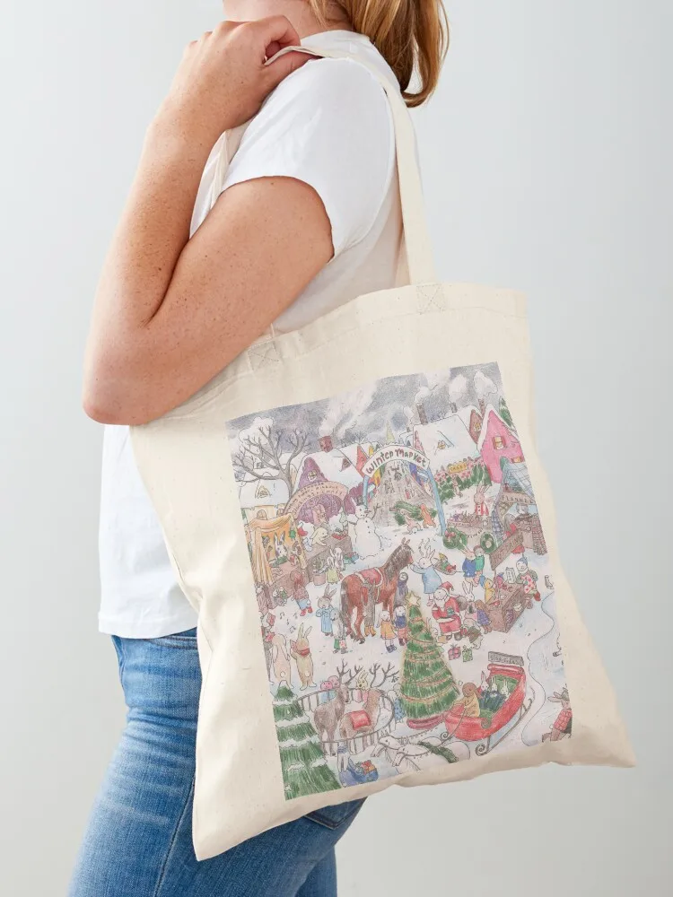 

Bunny Winter Market Tote Bag shopping cart bags Large bags for women Shopping bags tote men