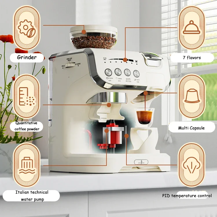 Comercial 6 In 1 Coffee Maker Professional Fully Automatic Built In Coffee Machine Capsule Maker