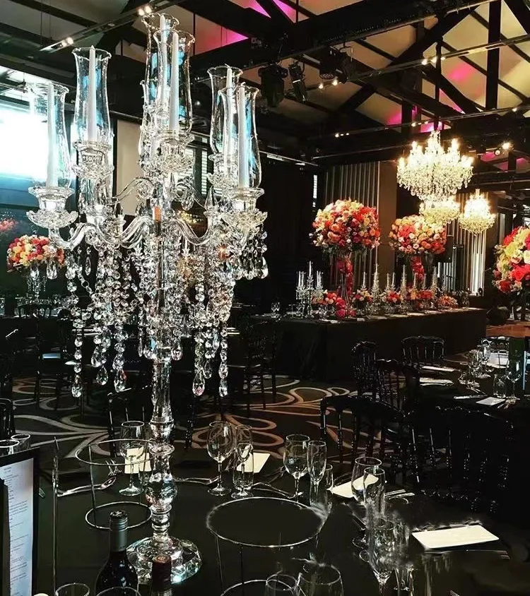 Candelabra Glass Candelabras Centerpieces For Wedding Table Decor European 9 Arms Crystal