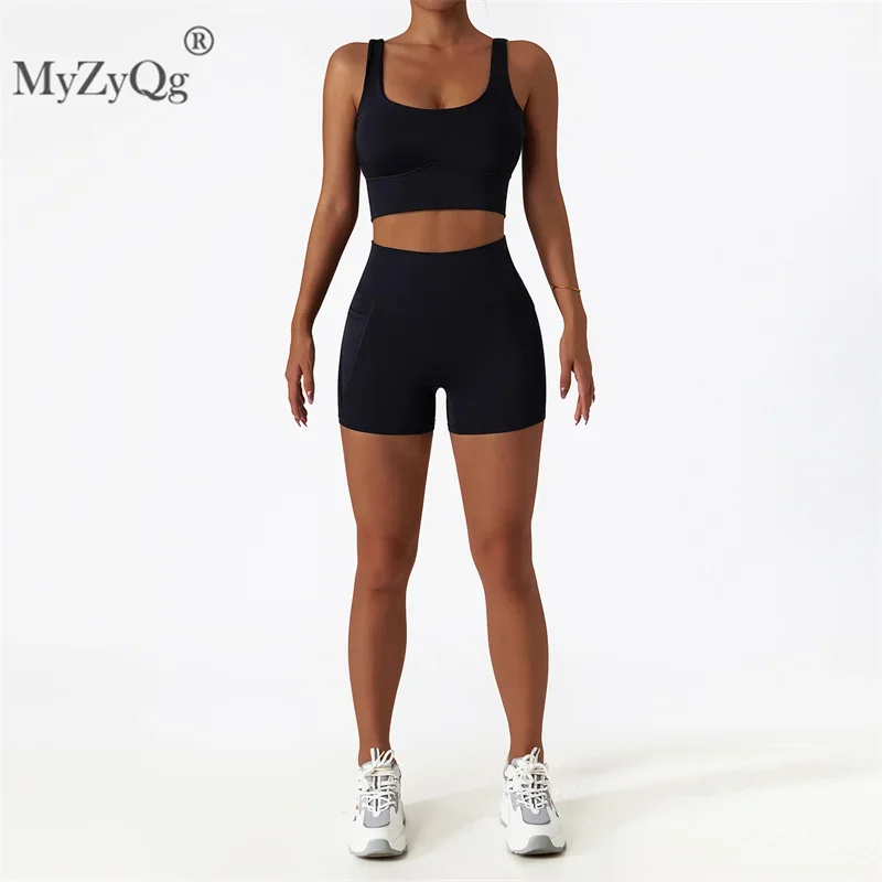 MyZyQg Women Breathable High-intensity Running Sports Underwear Shorts Set Quick Dry Gathered Shockproof Fitness Bra Set