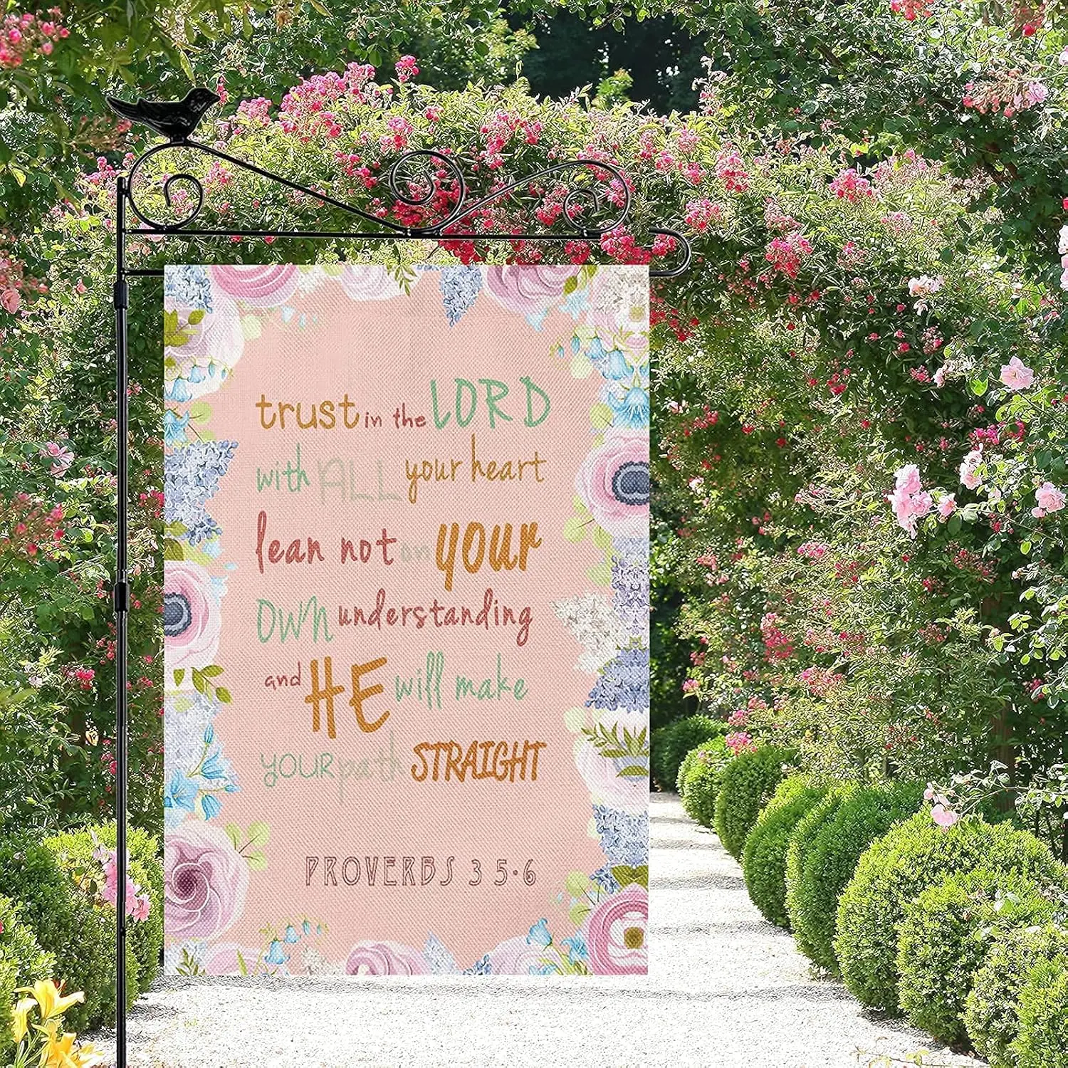 Bible Verses Rose Love Truth Lord Garden Flag Duble SidedBurlap Flag Banner Christian Yard House Garden Flag 12X18 LOI zzo