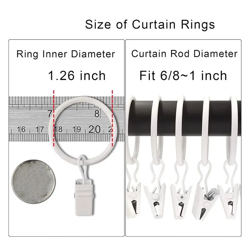 [NEWA08R】 40 PCS Drapery Ring Clip Set, Curtain Rings With Clips, Drapes Rings 1.26 In Interior Diameter