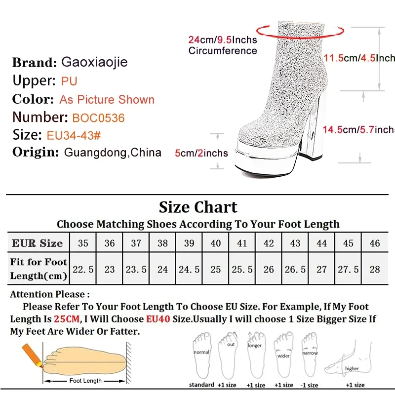 2023 nuovi stivali corti autunno inverno Lady Shiny Bling scarpe con plateau a doppio strato stivali con punta quadrata nera donna tacchi alti grossi