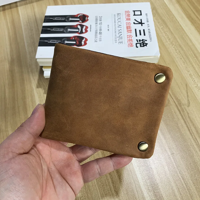

YH3193 Crazy Horse Leather Wallet Short Horizontal Leather Wallet Vintage Casual Head Layer Leather Buckle Wallet