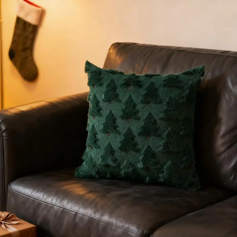 

Christmas Pillow Covers Soft Plush Christmas Tree Throw Pillow Cover Winter 3D Soft Jacquard Cushion Cover 45x45CM Decorations