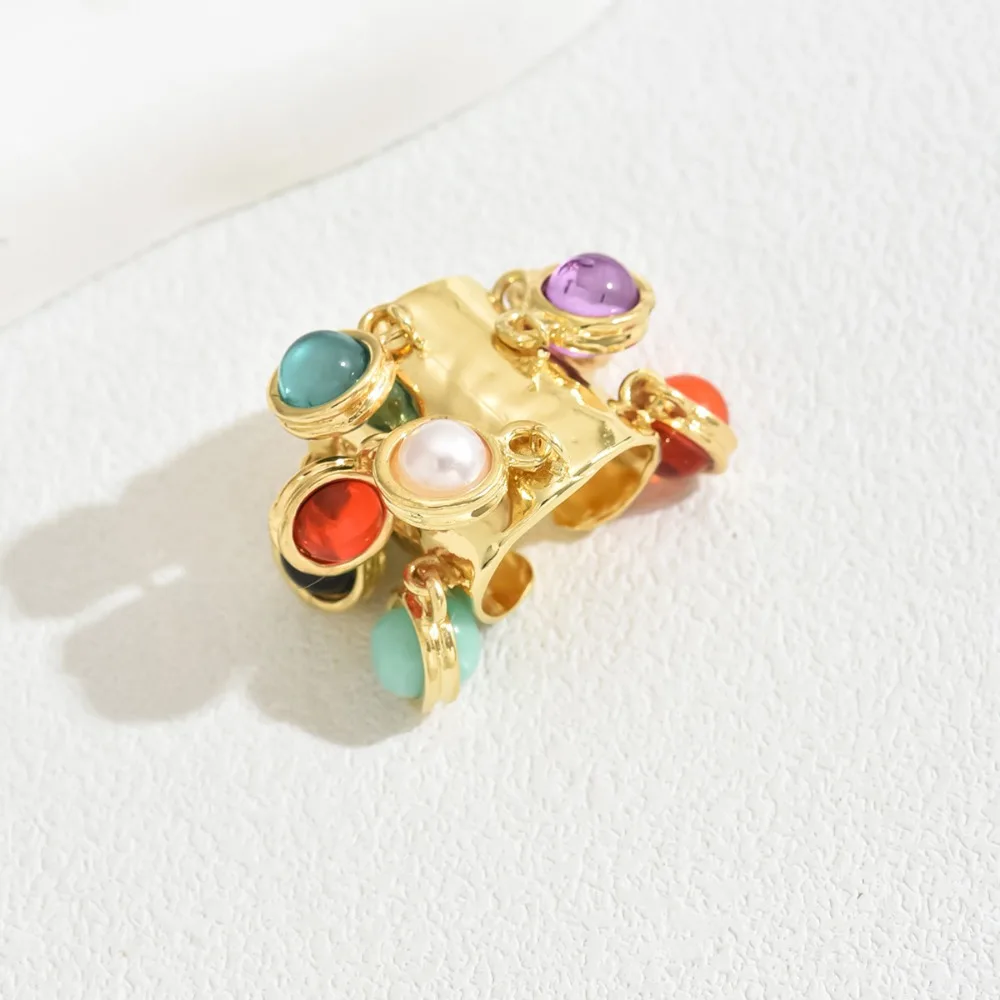 Креативное винтажное открытое кольцо с бахромой, регулируемое многоподвесное разноцветное кольцо из бисера, отверстие с кисточками, преувеличенное кольцо для банкета