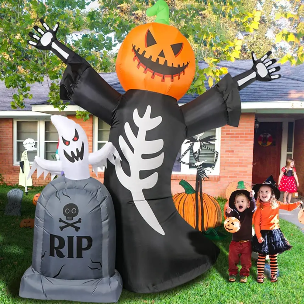 

8FT Halloween Inflatables Outdoor Toys Pumpkin Ghost Tombstone Lighted Holiday Blow up Yard Decorations with Built-in LED Toys