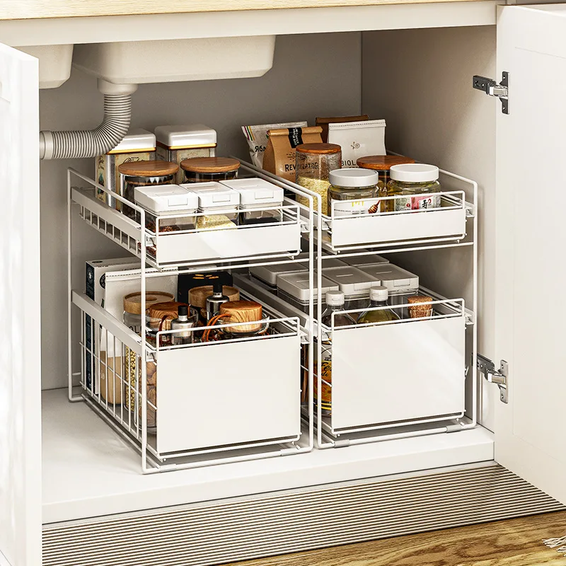 

Kitchen Sink Storage Rack Floor To Floor Household Layered Cabinet Rack Countertop Multifunctional Pull-out Metal Storage Rack