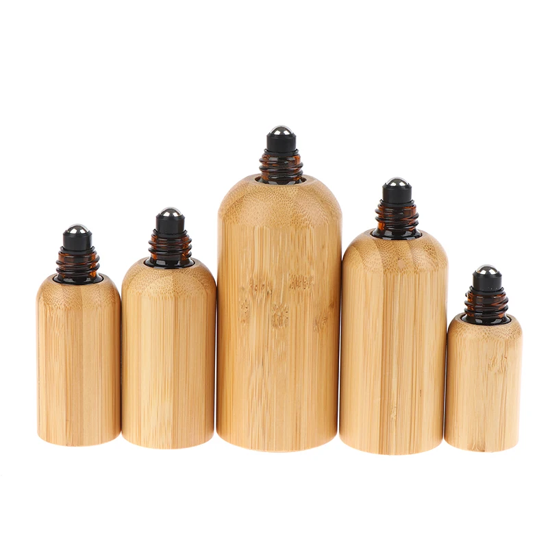 Bamboo Bottle Body Glass Roll On Bottle With Lid 10-100ml For Essential Oils Refillable Perfume Bottles With Roller Ball
