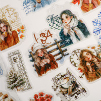 16pcs Winter Warmth Series Kawaii Creative Character Scenery PET Stickers DIY Diary Phone Case Scrapbook Stationery Stickers