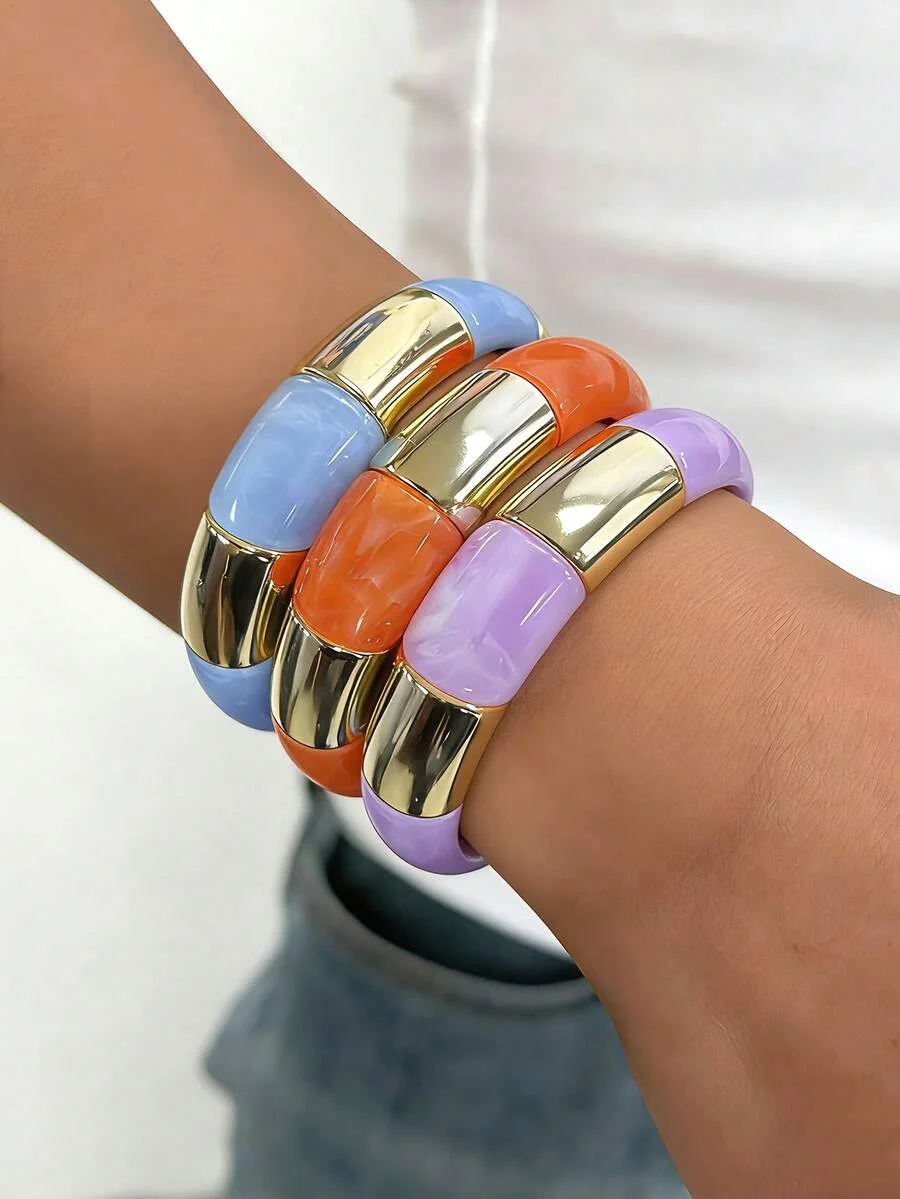 1/3pcs Vintage Minimalist Elastic Bracelet Set Casual Elegant Colorful Acrylic CCB Beaded Elastic Bangle For Women Jewelry Gift