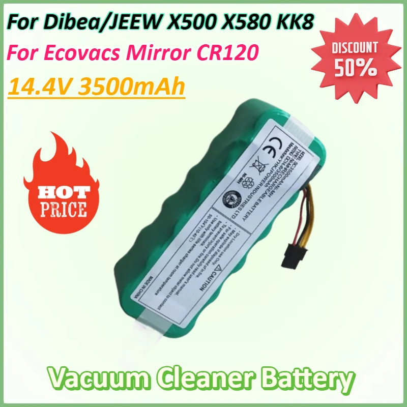 

14.4V 3500mAh Battery for Kitfort KT504 Haier T322 T321 Panda X500 X580 X600 Ecovacs Mirror CR120 Dibea Robotic Vacuum Cleaner