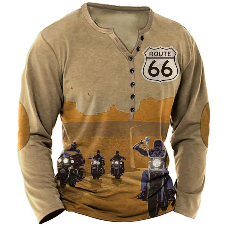 Vintage Men\'s T Shirt Yellowstone National Park Long Sleeve Tee Usa Route 66 Letter Graphic T-Shirts Oversized Men Clothing Tops