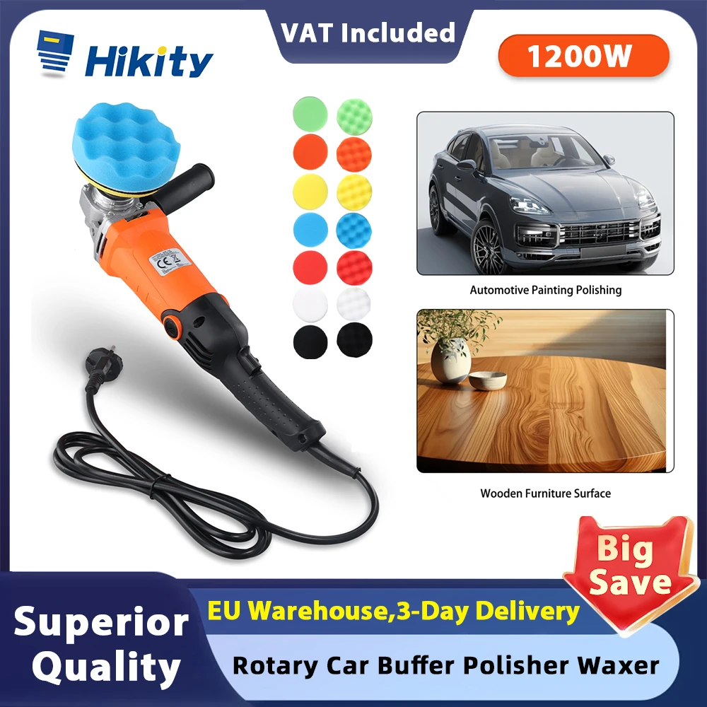 Hikity Auto-Poliermaschine, 1200 W, einstellbare Geschwindigkeit, automatische Polierwachsmaschine mit 14 Schwammrädern zum Polieren und Wachsen von Autos