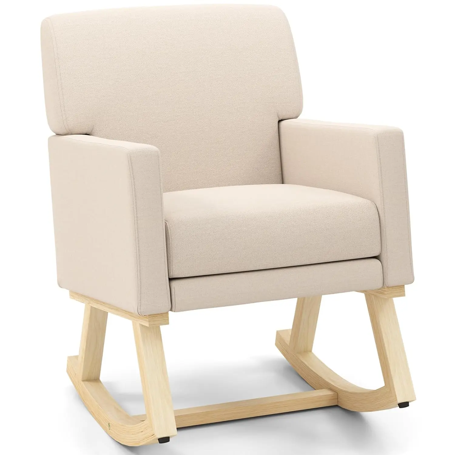 Upholstered Rocking Chair Nursery w/Widened Back Washable Cushion Solid Wood Frame Glider for Living Room Bedroom Customized