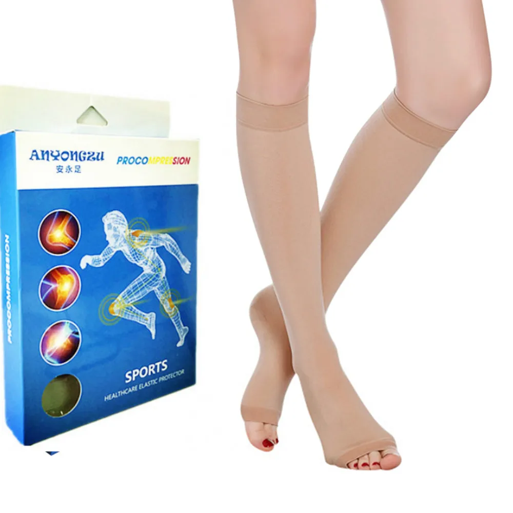 

Open Toe Knee High 20-30 mmHg Medical Compression Stockings(1 pair) Women Prevent Varicose Veins 2023 New Design Black