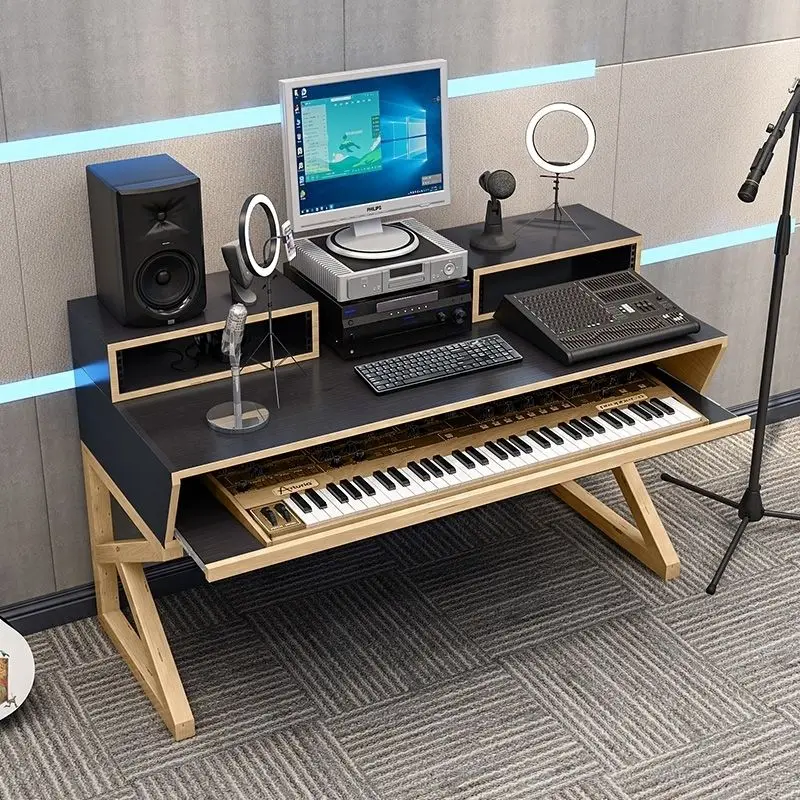 Solid wood piano table, studio electric steel solid wood workbench, solid wood recording studio