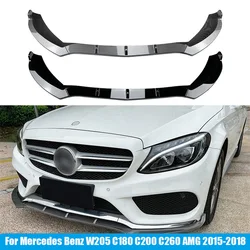 For Mercedes Benz W205 C180 C200 C260 AMG 2015-2018 Glossy Car Front Bumper Lip Side Spoiler Splitter Cover Guard Protector Kit