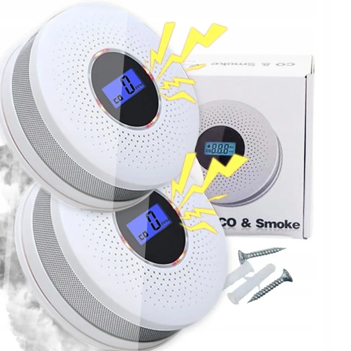 New!! 2 PCS Carbon Monoxide Smoke Detector SAFE2000 LCD CO2 Detector 2in1，For Home Kitchen Office Use