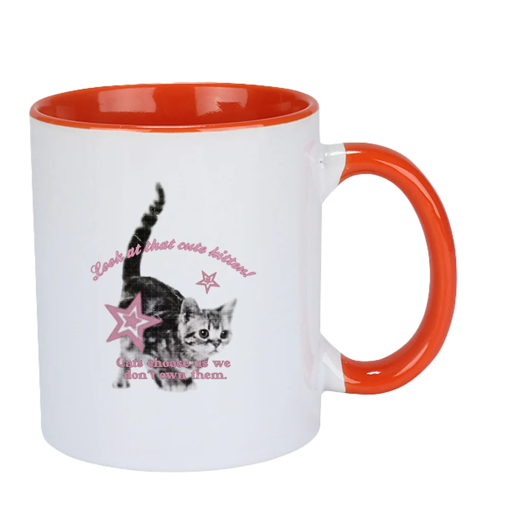 11oz Ceramic Coffee Mug Cute Kitten Print with Stars Tableware for Home Use Birthday Party Holiday Present Christmas and Cat Lov