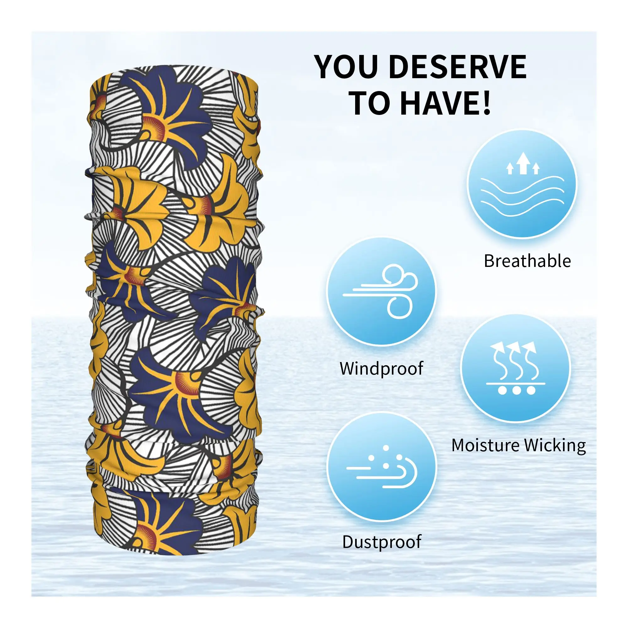 Africa Red and Yellow floral Ankara flowers Bandana Neck Cover Printed Wrap Scarf Multifunction Balaclava Cycling For Men Women view 3
