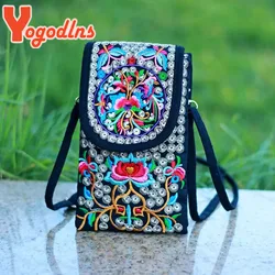 Yogodlns damska torba na ramię etui podróżne Vintage, w kwiaty haftowana torba Crossbody haftowana torba na telefon komórkowy mała torebka