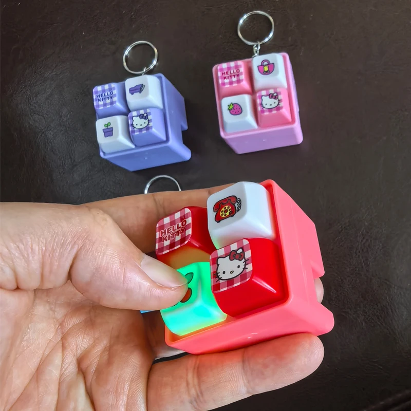 Hello Kitty Four ;'Grid Sound Light Clicker Keychain Kawaii ,.Cute Fidget Toy Stress Relief Toy Sensory/; Toy Squishy Party Gift view 2