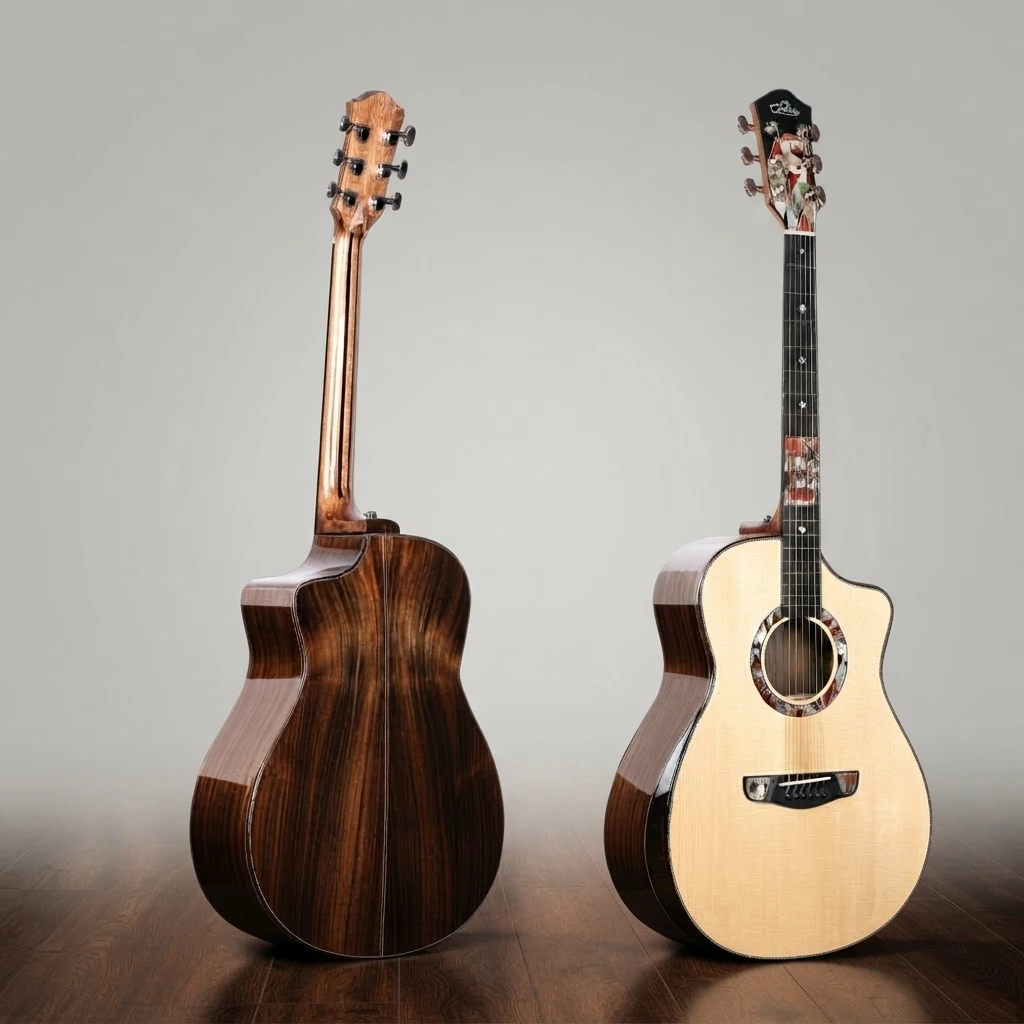 41‑Inch GA Cutaway All Solid Acoustic Guitar,  Spruce Rosewood Folk Guitar Colorful Inlay For Professional Stage Performance