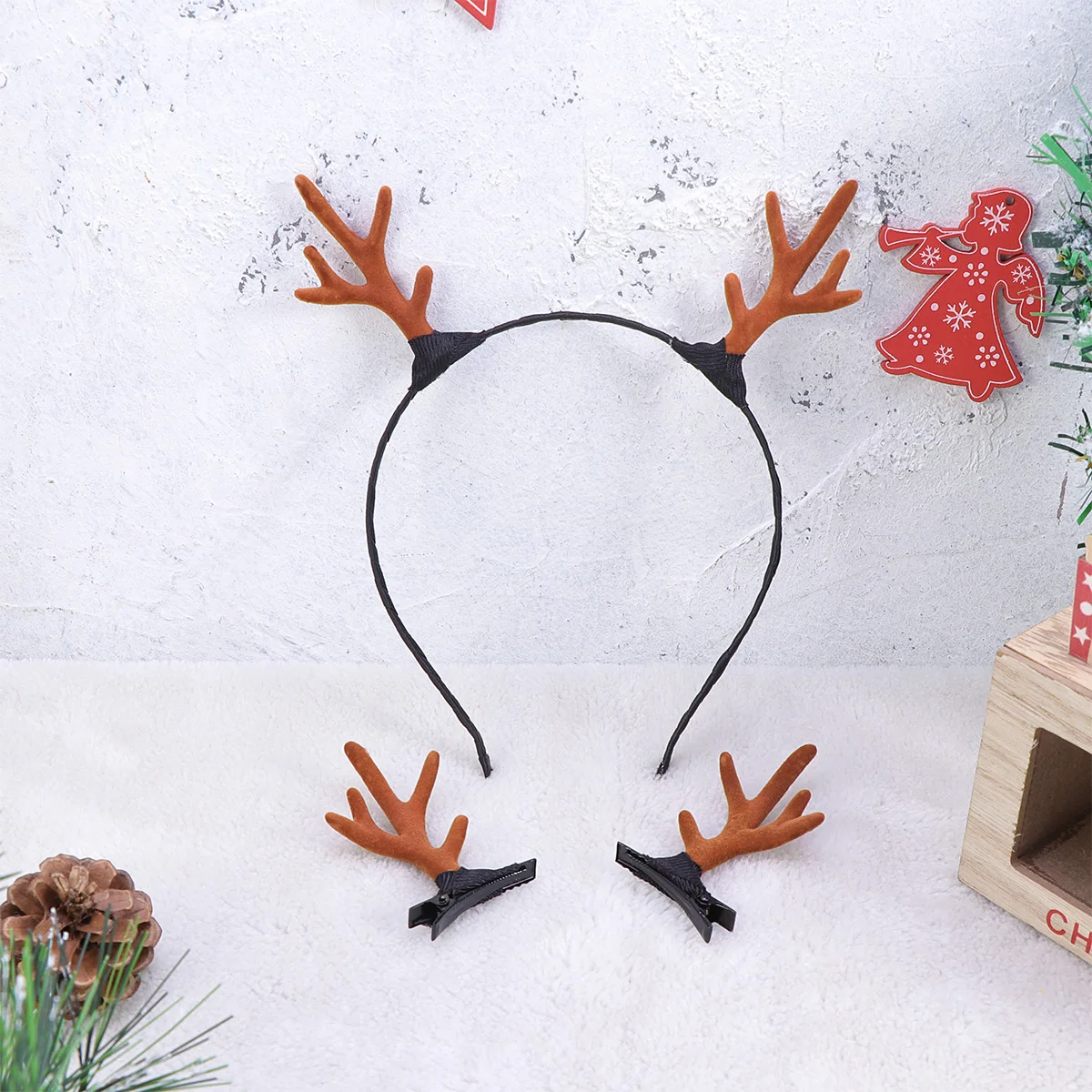 6 قطع من عصابة الرأس بتصميم قرن الوعل، غطاء رأس خفيف الوزن من البلاستيك الراتنج لحفلات العطلات، ملحقات تنكرية على شكل قرن رمادي #3