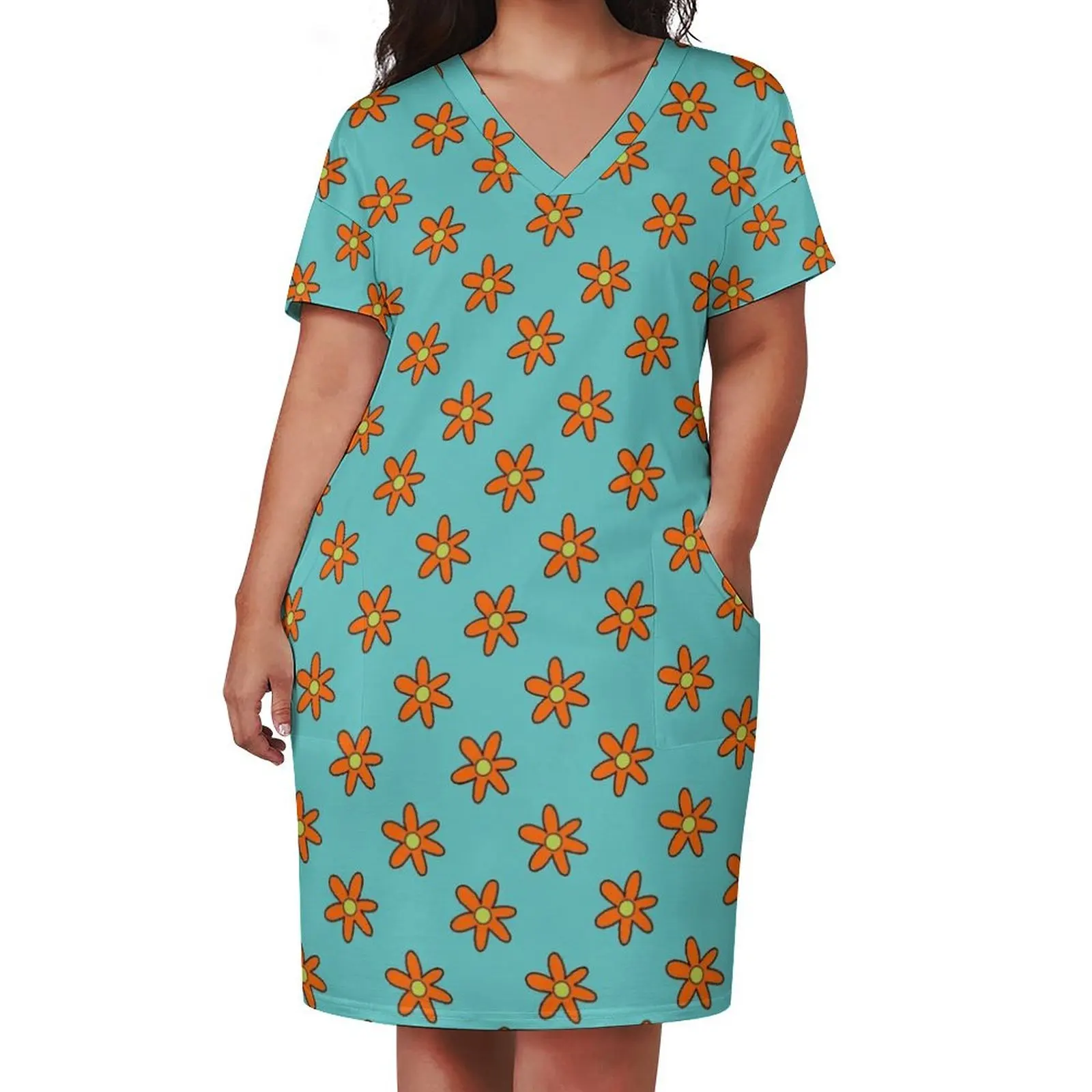 mystery machine flower pattern Loose Pocket Dress women