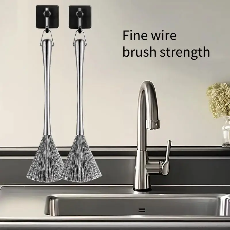 Stainless Steel Kitchen Pot Scrubber Nano Fine Steel Wire Brush Magic Cleaner for Pots and Dishes Extended Handle Cleaning Brush