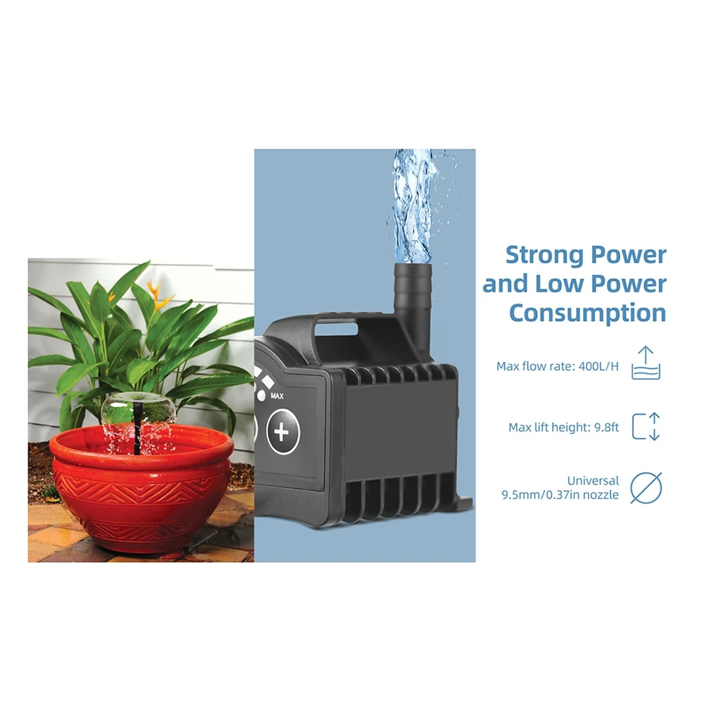 مضخة مياه غاطسة عالية الجودة 5 فولت 0-600 لتر/ساعة مضخة نافورة صغيرة 8 مستويات قابلة للتعديل مع شحن USB رفع 0-7.2 قدم لحمام السباحة