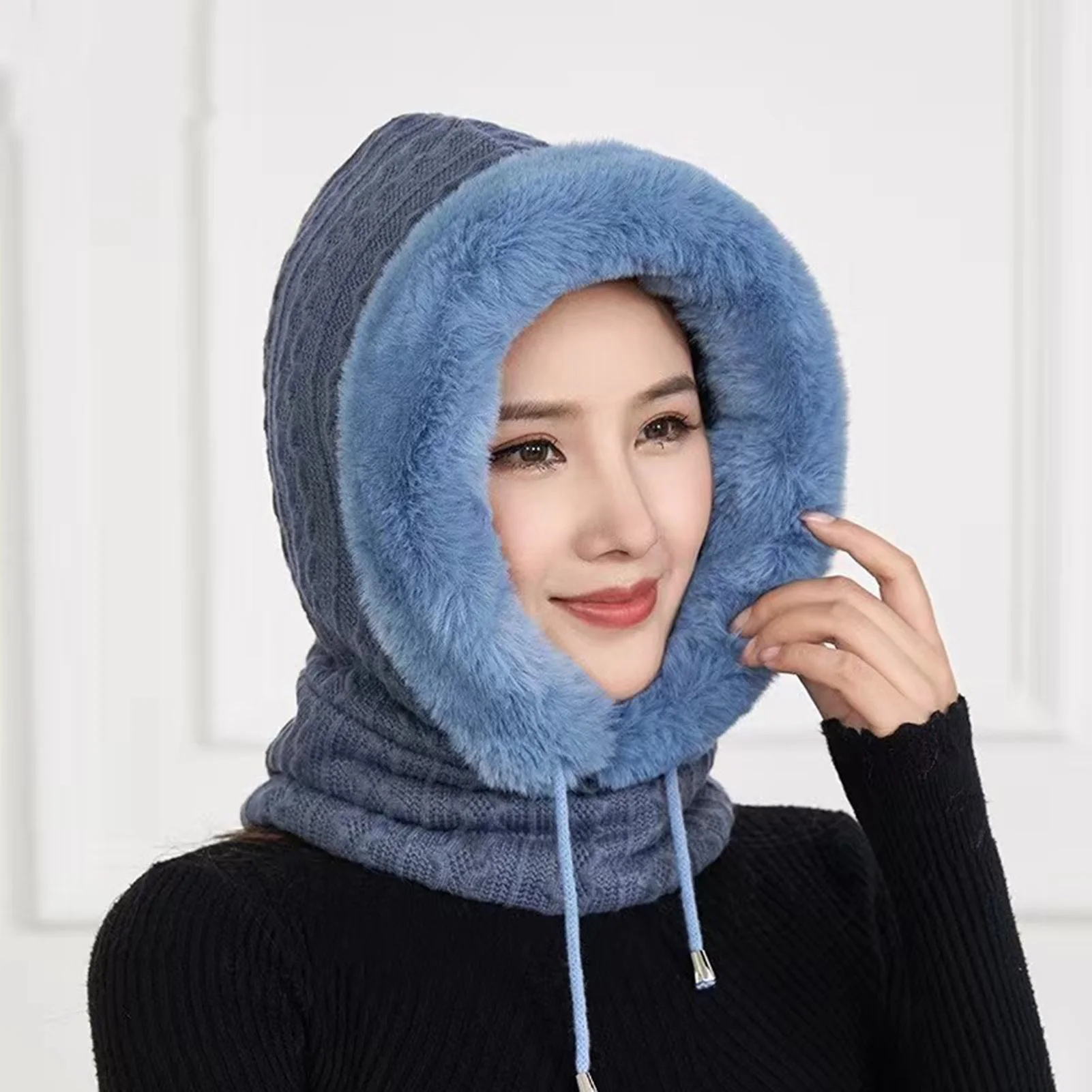 Warm Hooded Scarf Hat Balaclava Winter Hat Fleece Facial Neck Warmer Mask for Cold Weather