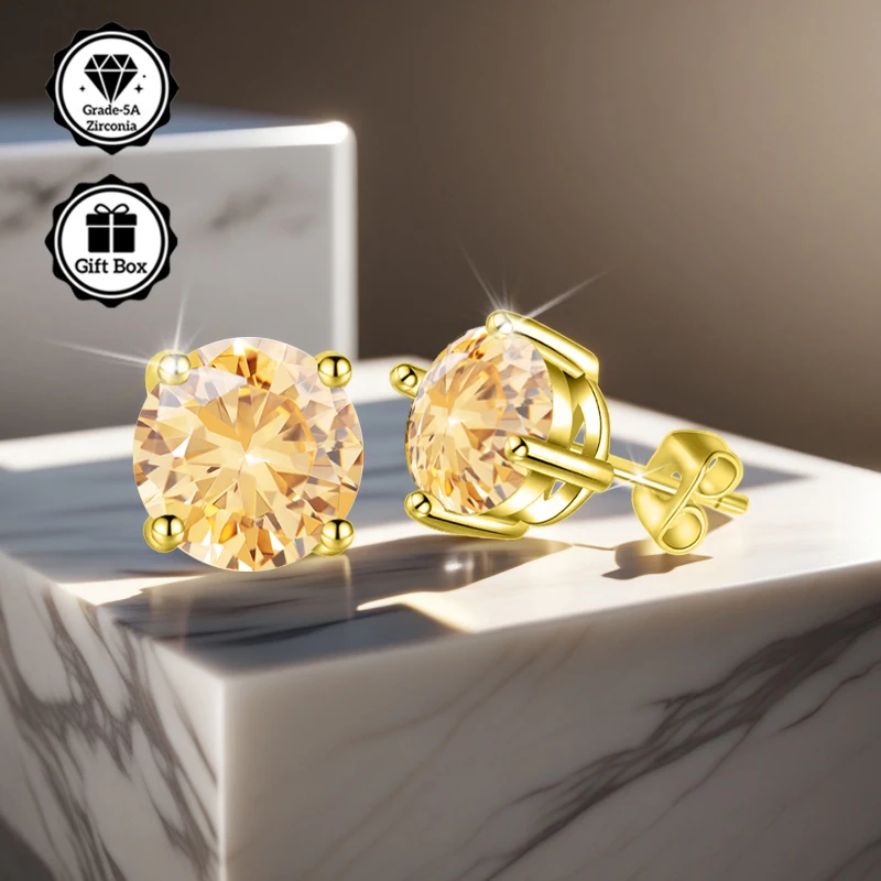 

LAMVOICE jewelry for women/stud earrings with 0.2-4 carat Champagne zirconia Hypoallergenic earrings christmas gift for