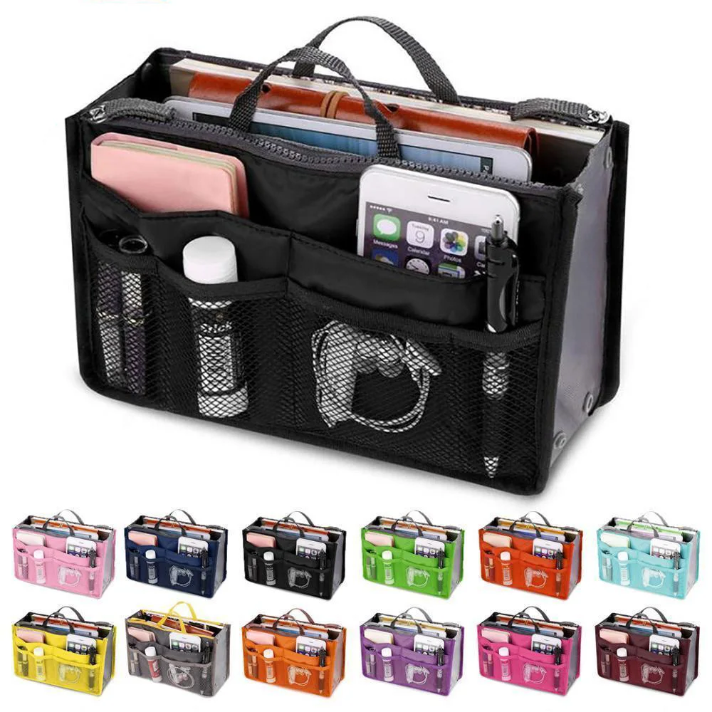 Saco de inserção de organizador de viagem de náilon insert organizador bolsa grande forro senhora maquiagem saco cosmético barato feminino tote