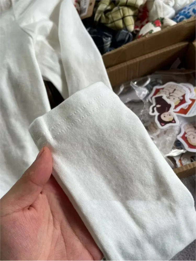 White V-neck Cotton Long Sleeve Tees Women Spring New Soft Basic Casual SlimTops Clothes Preppy Style Sweet Simple T-shirts