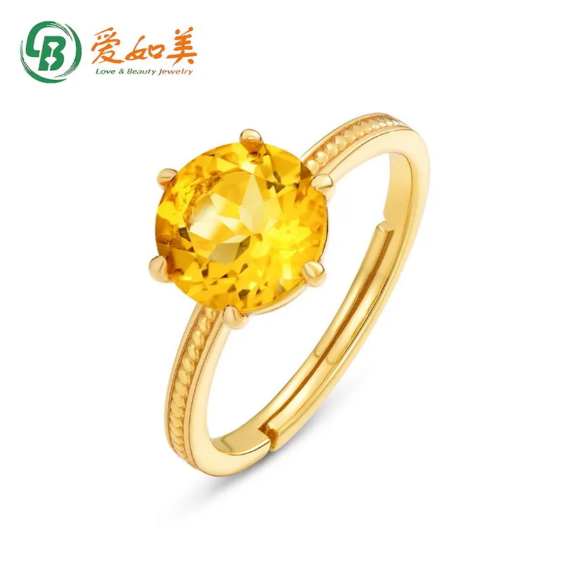 

Round Natural Yellow Crystal Plated Gold Ring, Simple 18K Gold PT950 Platinum Silver Plated 7-layer Gold Geometric Ring