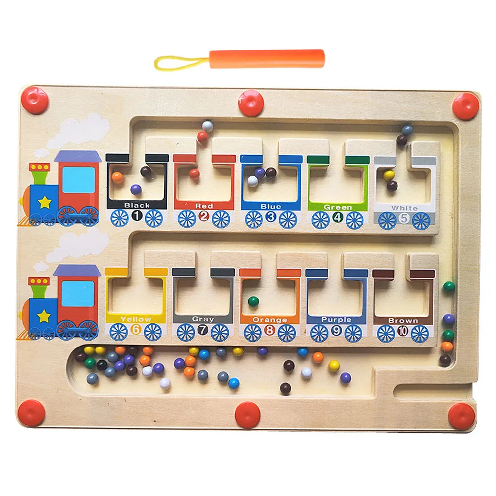 Wooden Magnetic Train Color Sorting Counting Board for Kids Educational Learning Puzzle Fine Motor Skills Development Montessori