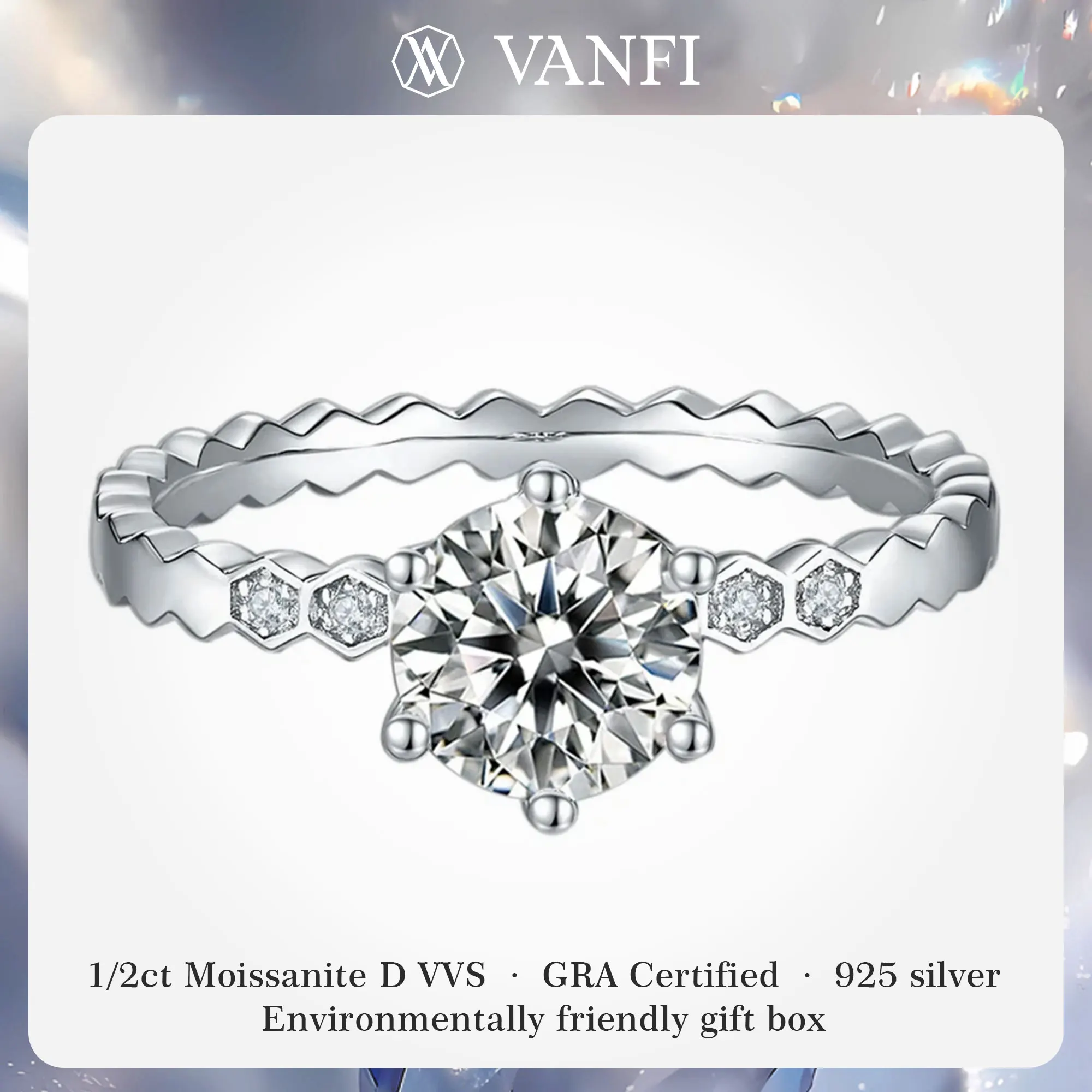 

kfvanfi 1/2ct Moissanite D VVS Flower Women's Ring 925 Sterling Silver Plated 18k White Gold Wedding Engagement High GRA Jewelry