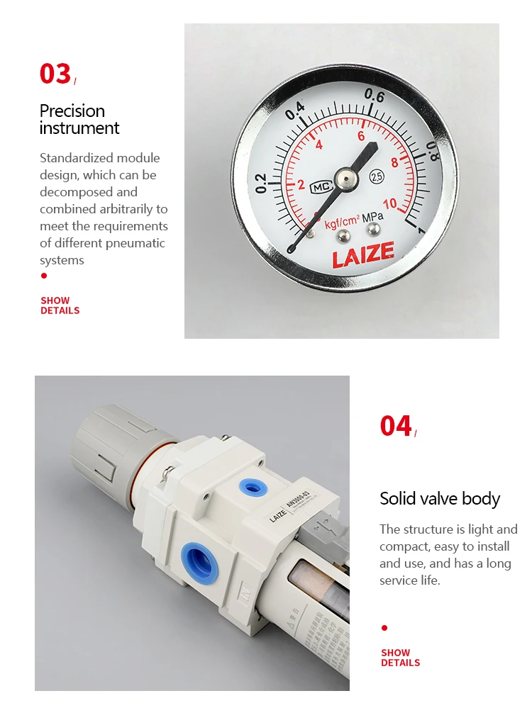 AW Luftfilter-Druckregler mit automatischer Entwässerung FRL BSPP-Gewinde – Detail 6